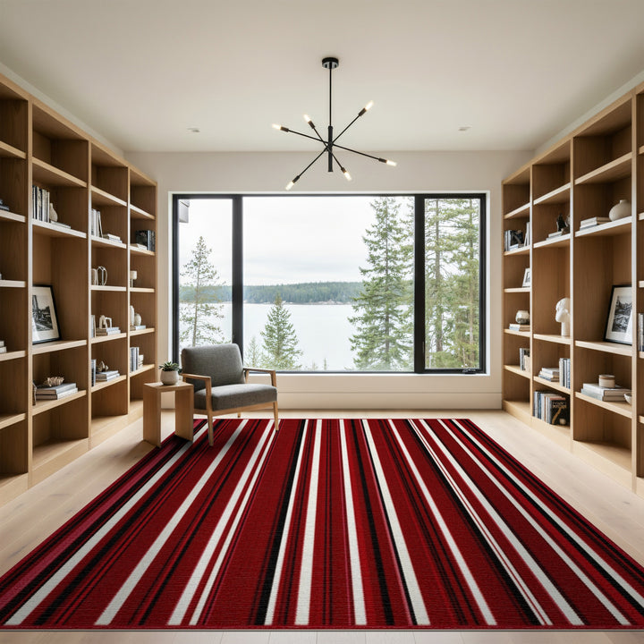 Bold Red Striped Washable Area Rug
