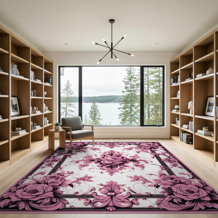 Pink Rose Floral Vintage Area Rug