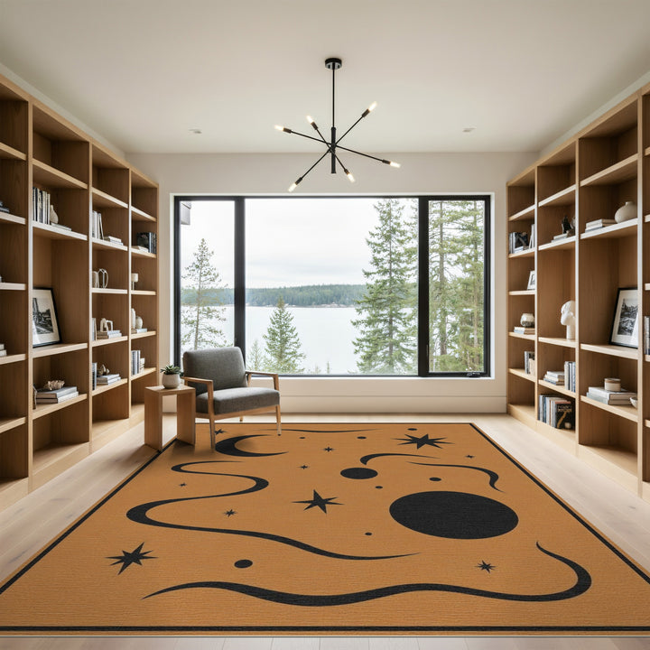Celestial Moon and Stars Brown Area Rug