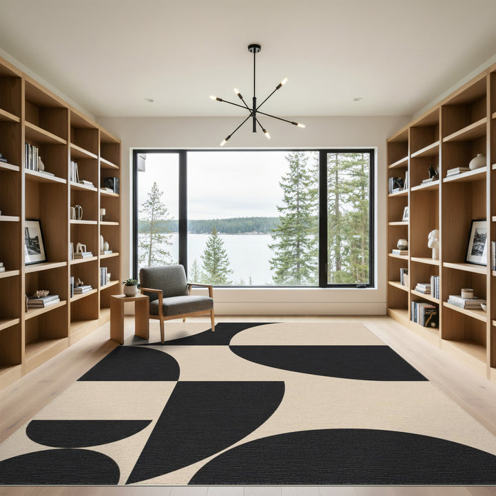 Black Beige Geometric Area Rug