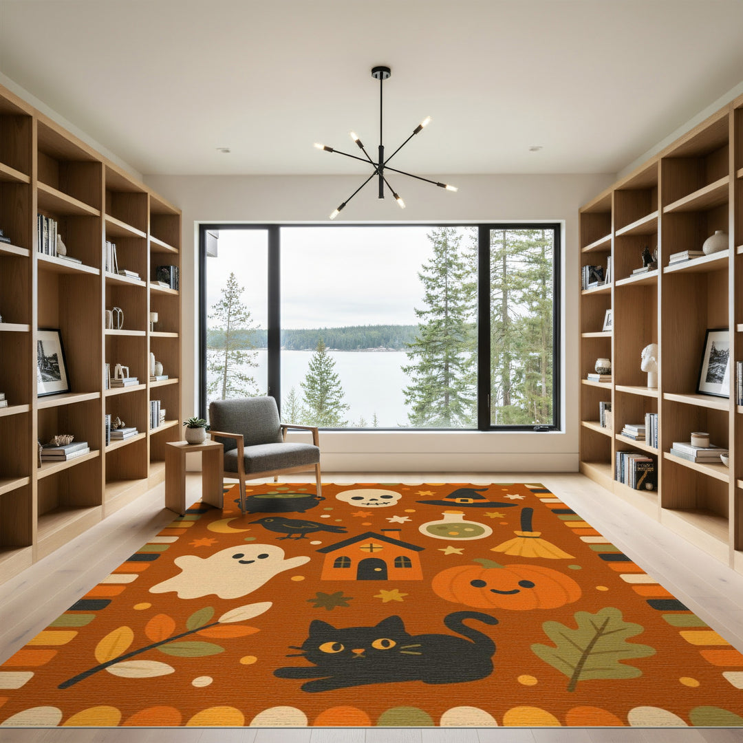 Cute Halloween Orange Kids Cartoon Area Rug
