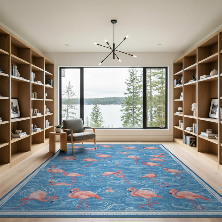 Flamingo Coastal Blue Area Rug
