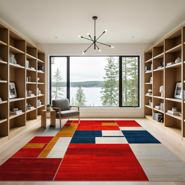 Geometric Modern Red Bold Red Geometric Block Area Rug