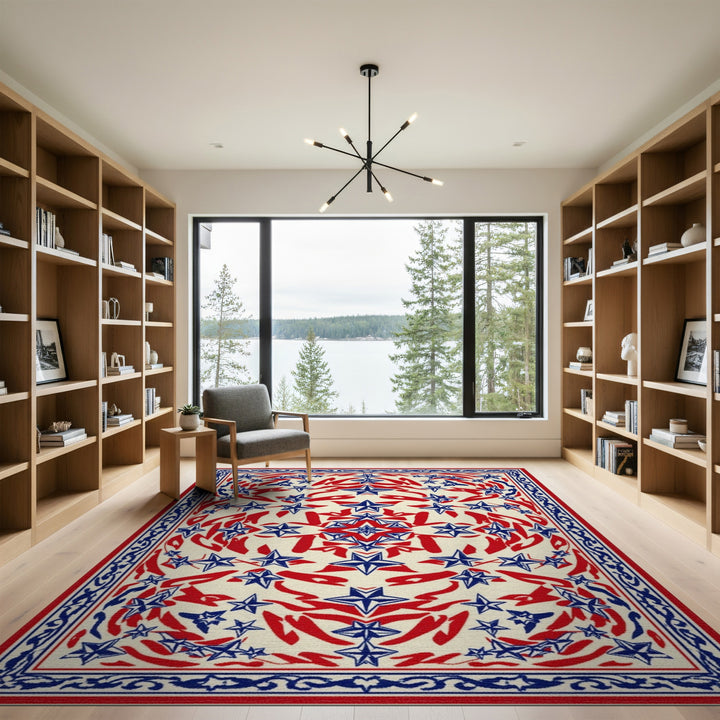 Red Blue Star Geometric Area Rug