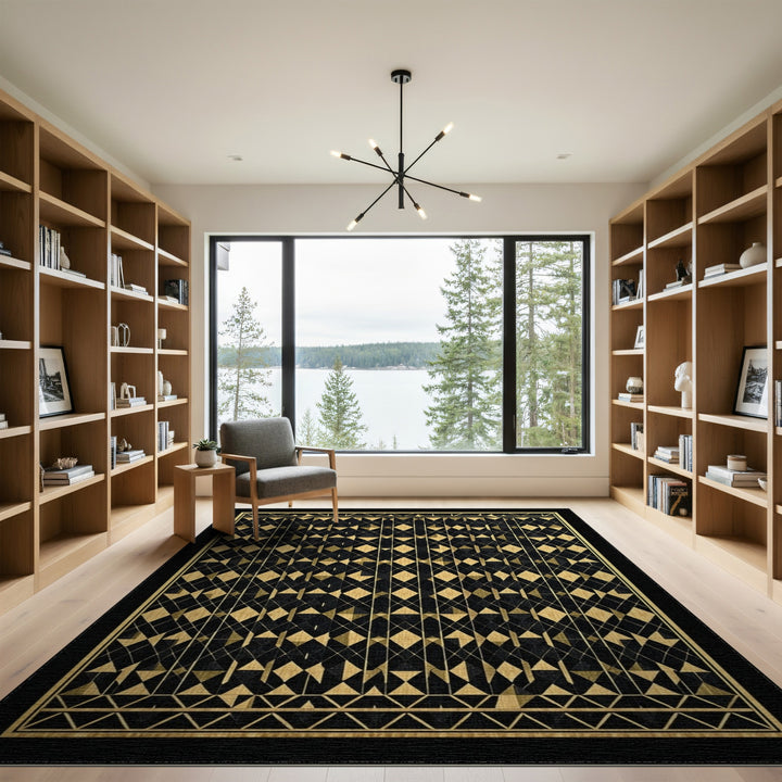 Gold and Silver Gold Geometric Area Rug
