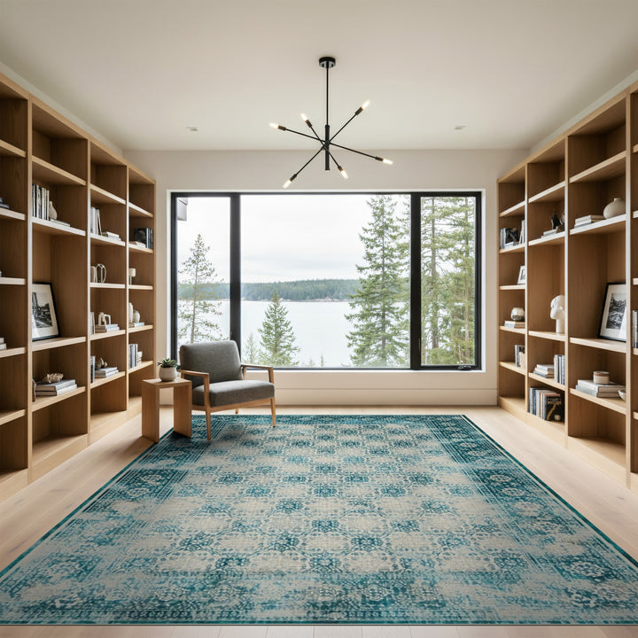 Distressed Vintage Teal Area Rug