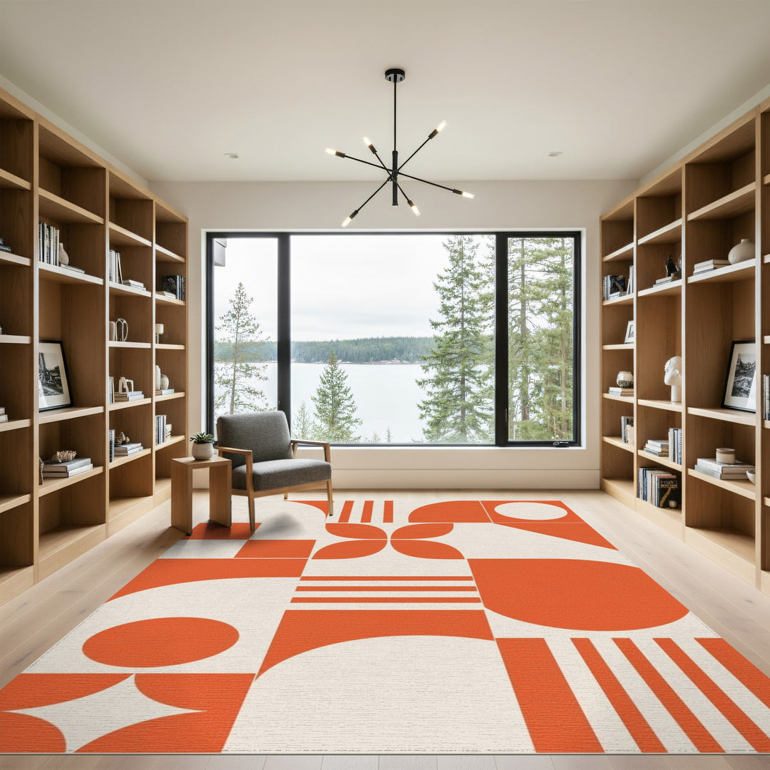 Bold Orange Geometric Area Rug