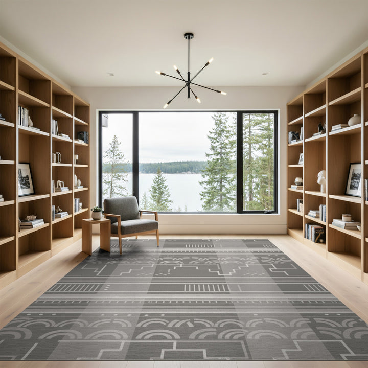 Grey Geometric Step Area Rug