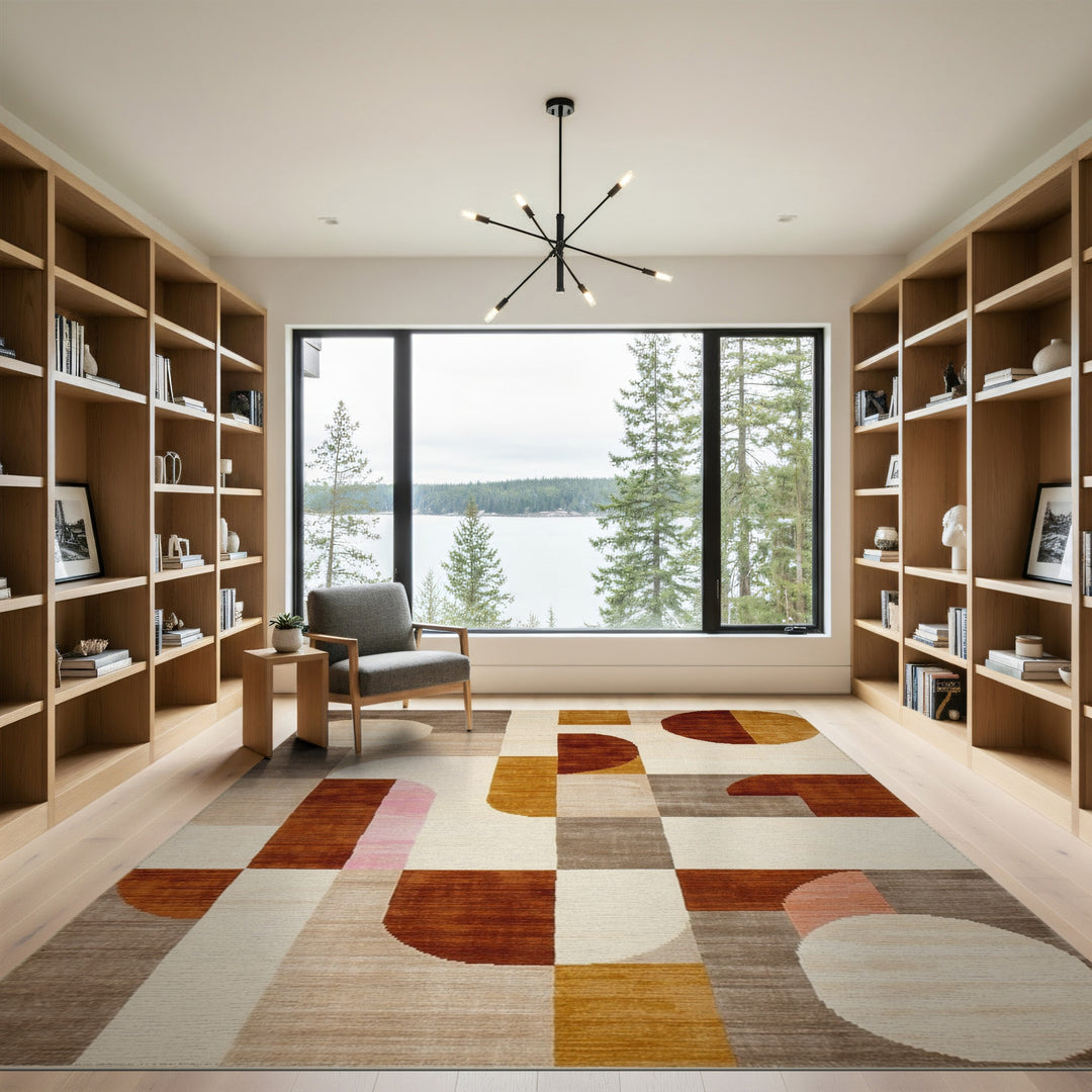 Brown and Tan Abstract Geometric Brown and Tan Area Rug