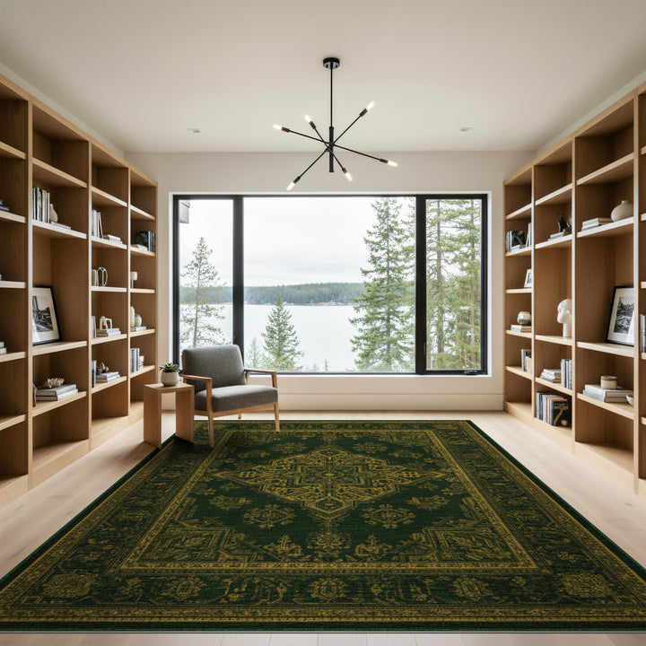 Green Gold Persian Medallion Green Area Rug