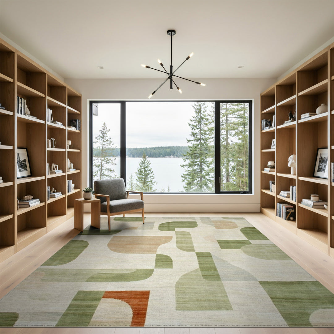 ODIKA Sage Green Abstract Area Rug