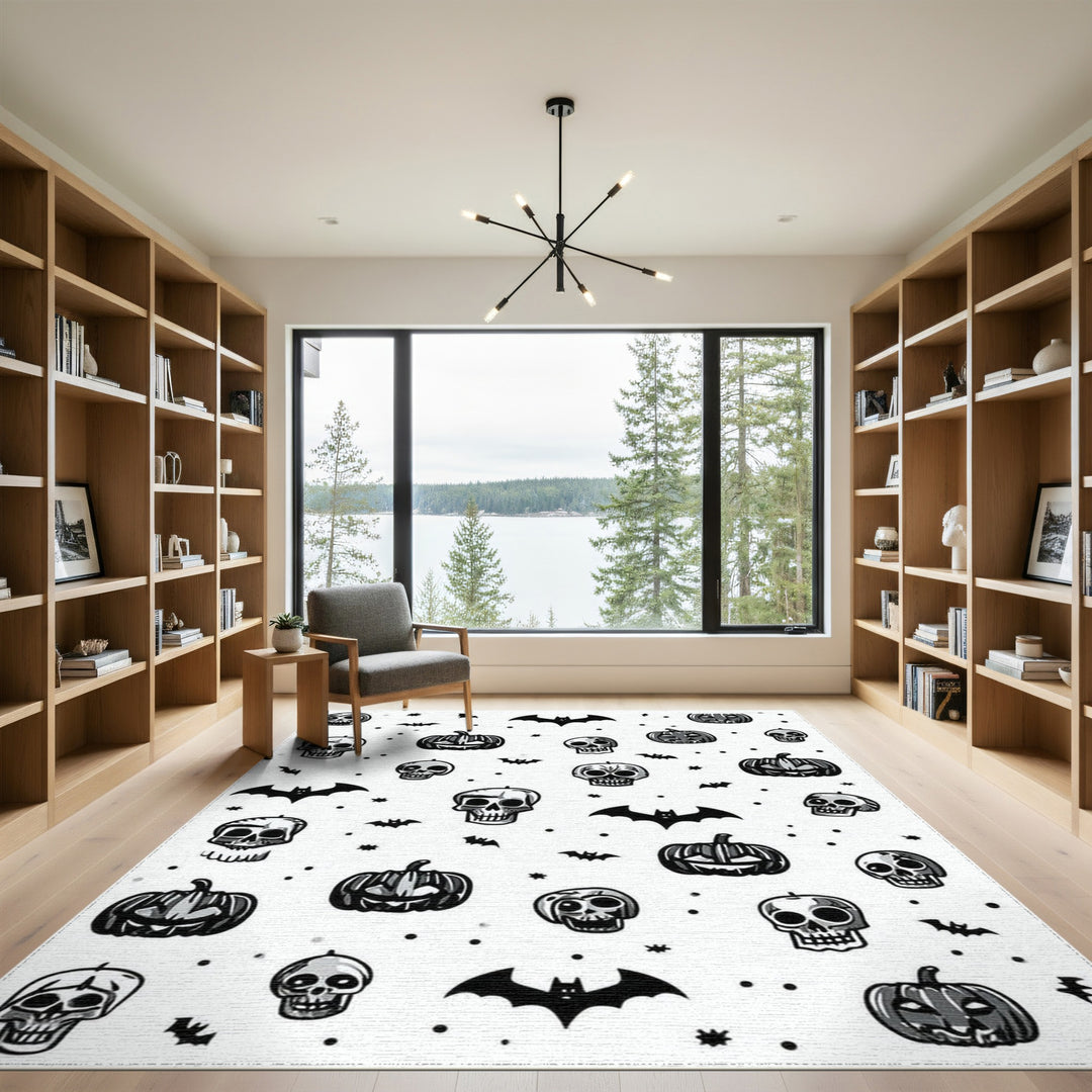 Halloween Skulls Pumpkins Bats Area Rug