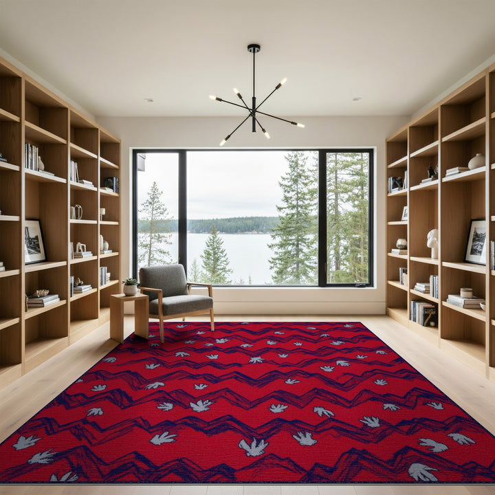 Red Southwestern Mountain Paw Print Area Rug