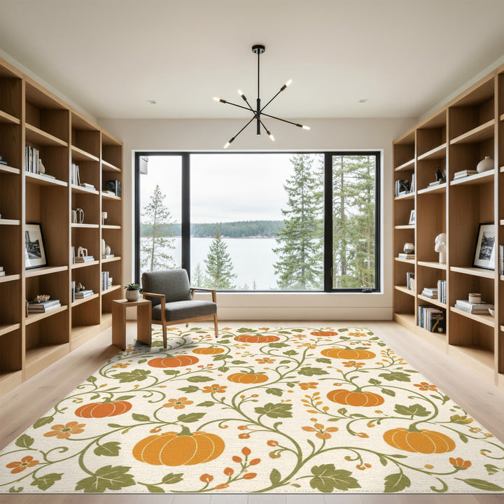 Fruit Pattern Pumpkin Orange Pumpkin Vine Area Rug