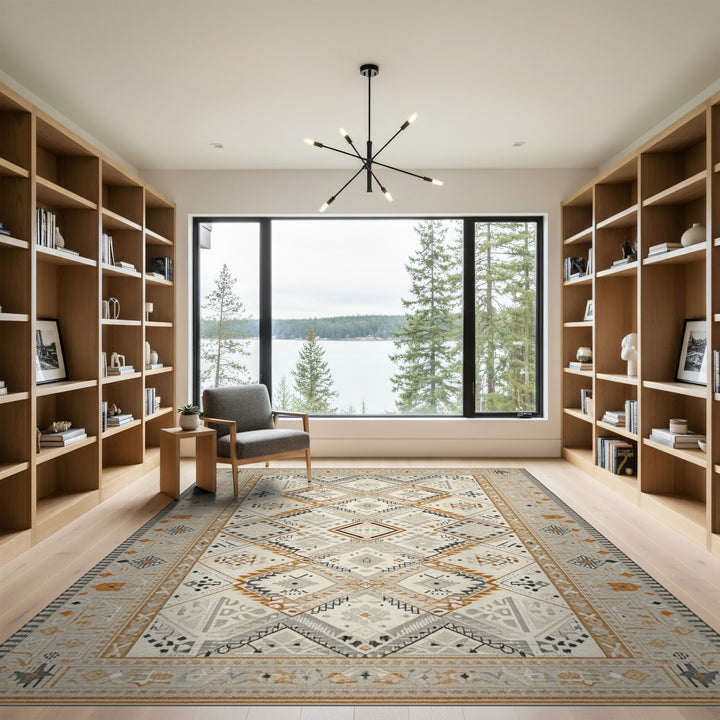 Geometric Beige Geometric Tribal Area Rug
