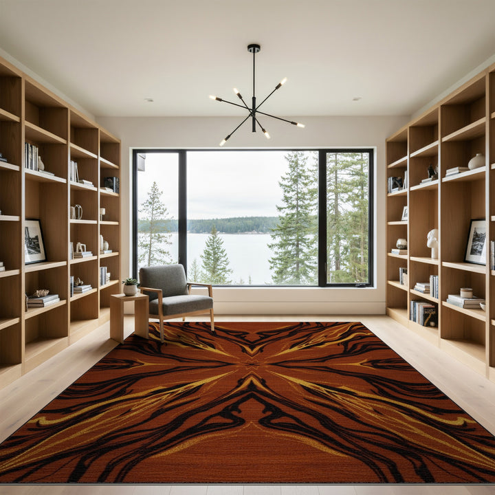 Radiant Brown Gold Abstract Area Rug