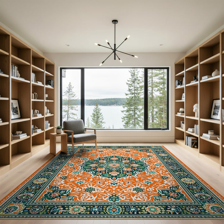 Orange Vibrant Orange Floral Medallion Area Rug