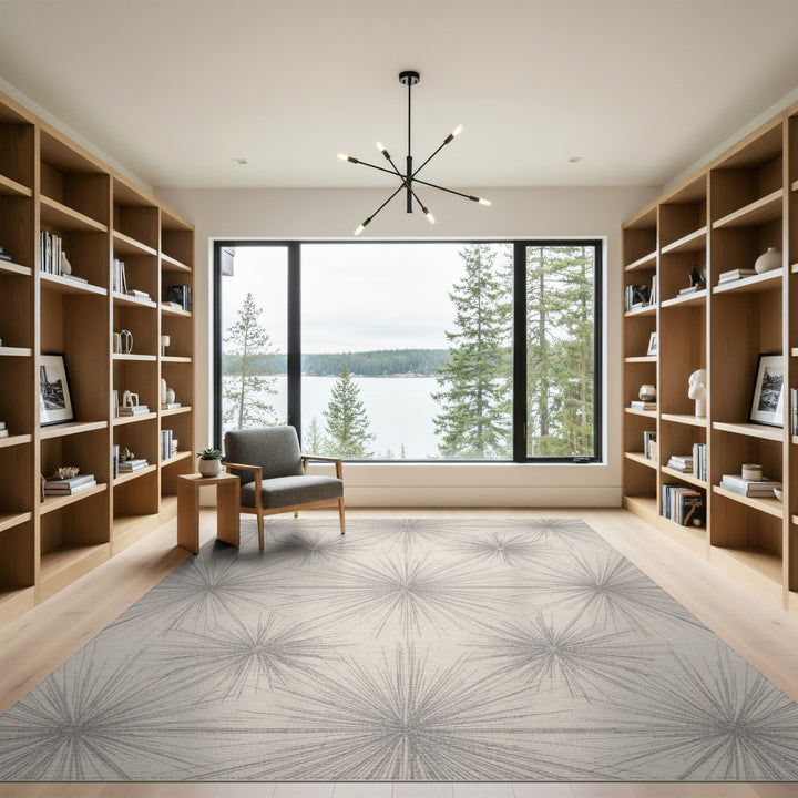 Grey Starburst Geometric Modern Area Rug