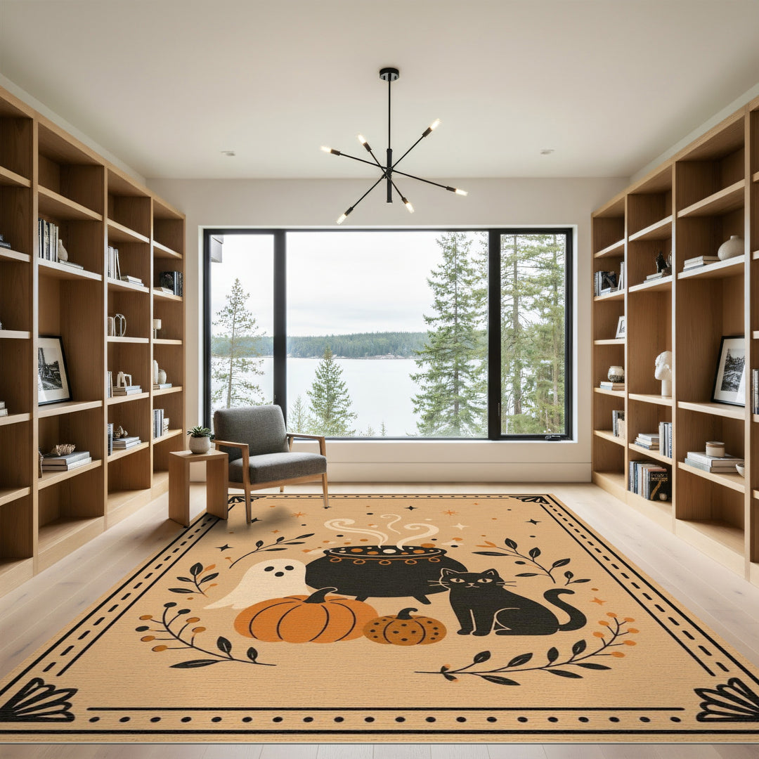 Halloween Cauldron Black Cat Area Rug