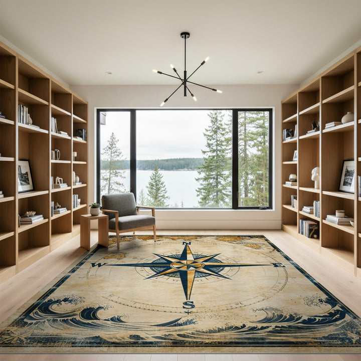 Vintage Compass World Map Area Rug