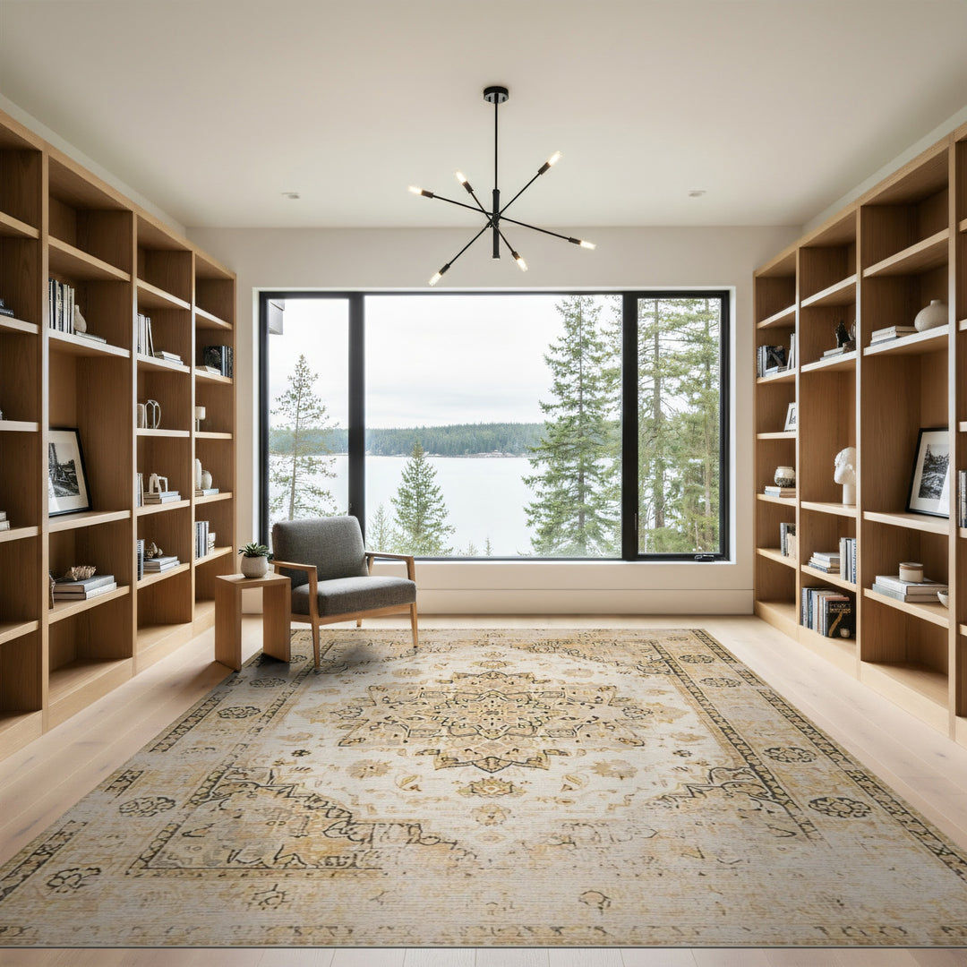Beige Distressed Persian Area Rug