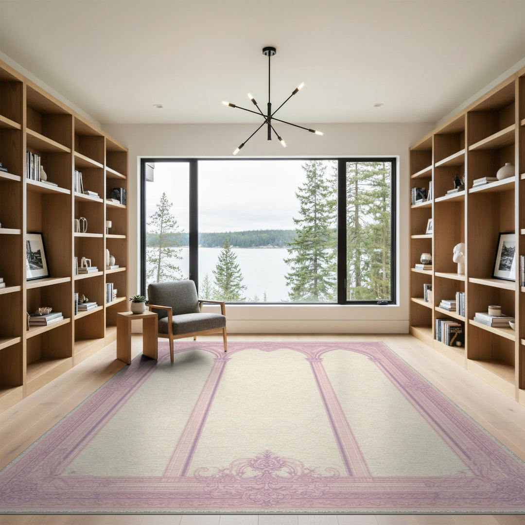 Pink Ornate Triple Arch Area Rug