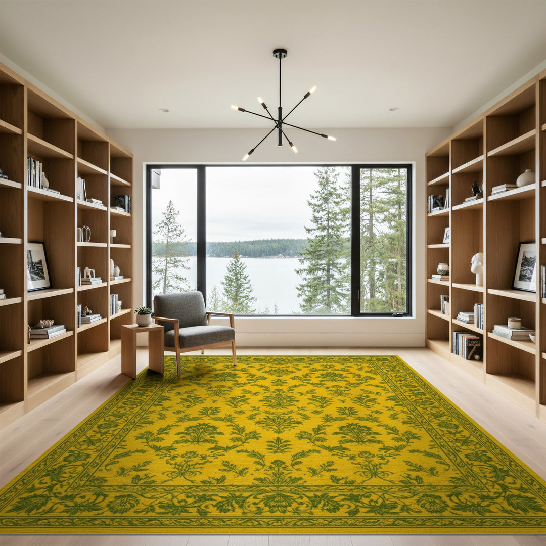 Yellow Floral Vintage Area Rug