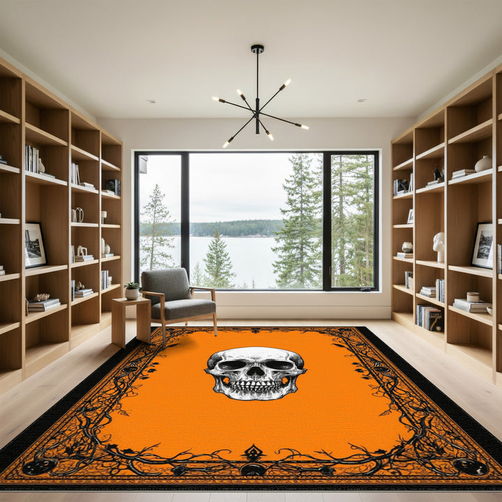 Vintage Skull Orange Area Rug