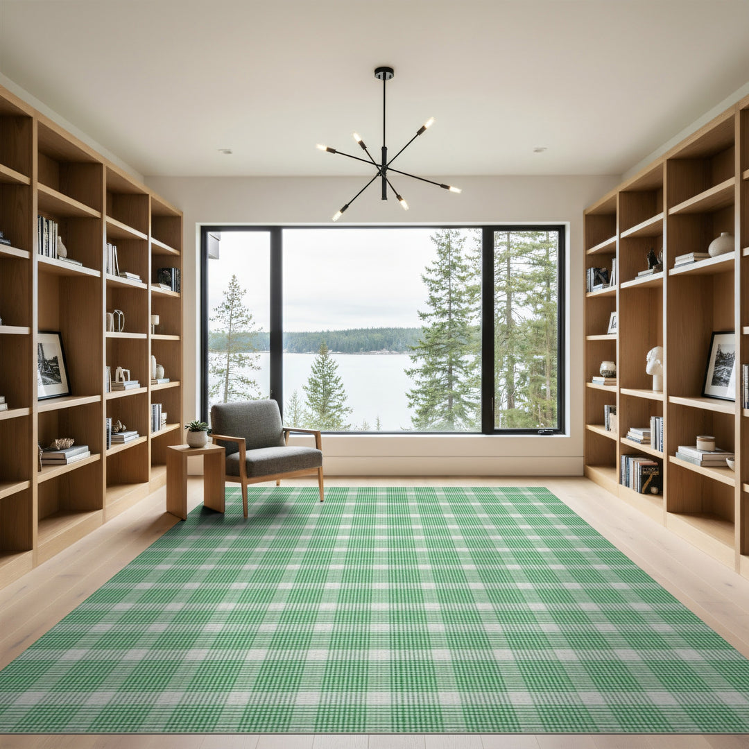 Geometric Modern Checkered Green Checkered Washable Area Rug
