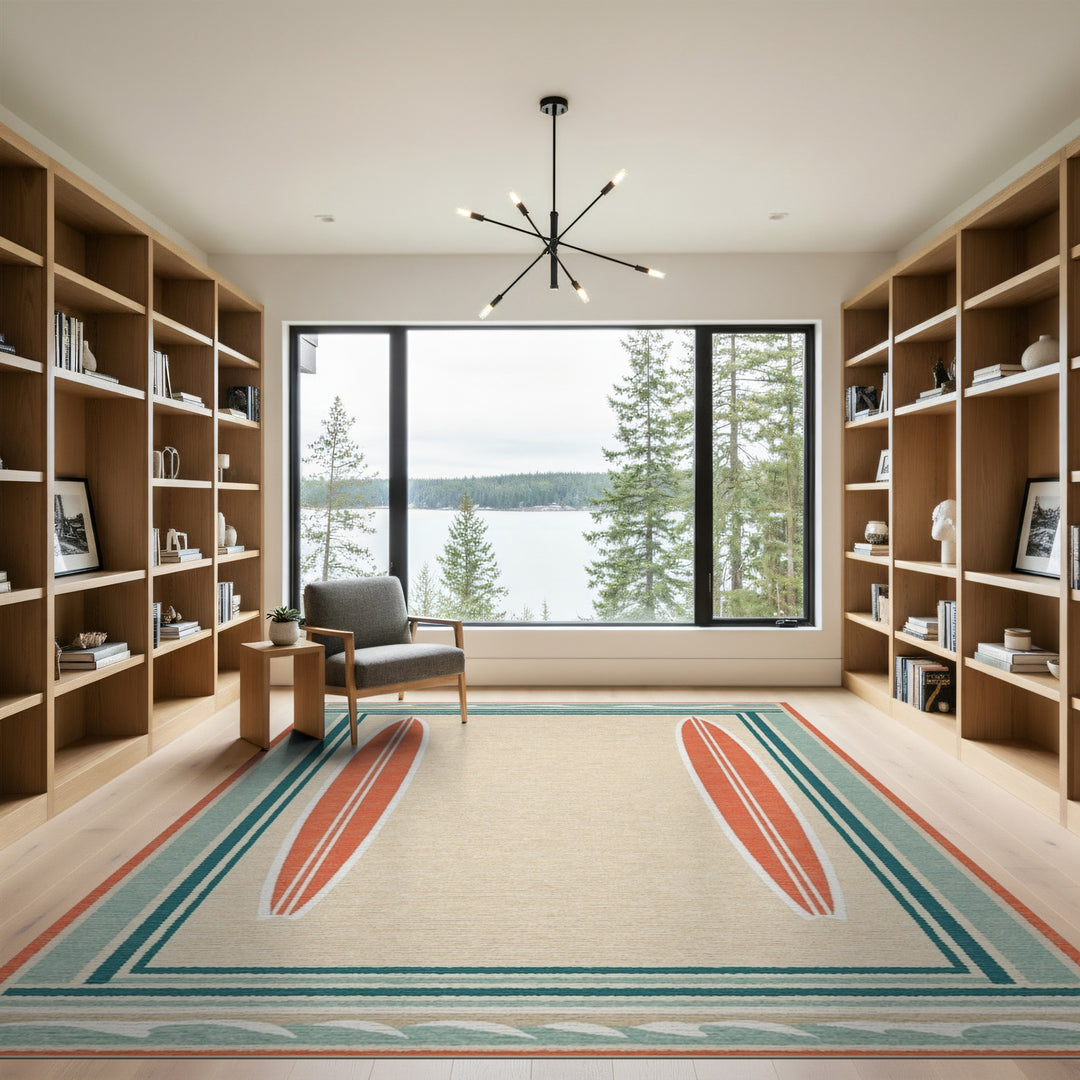 Surfboard Coastal Beige Area Rug