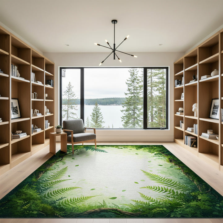 Lush Green Fern Forest Area Rug