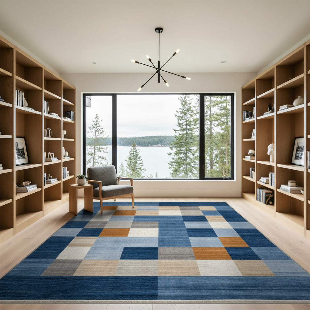 Geometric Modern Block Blue Geometric Block Area Rug