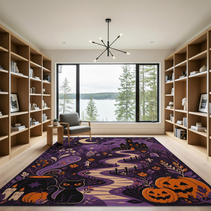 Purple Halloween Castle Kids Area Rug