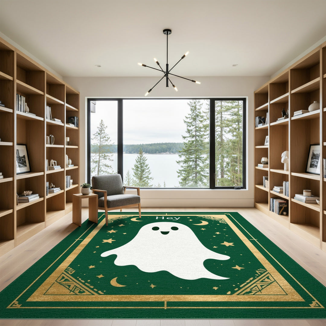 Cute Ghost Green Kids Area Rug