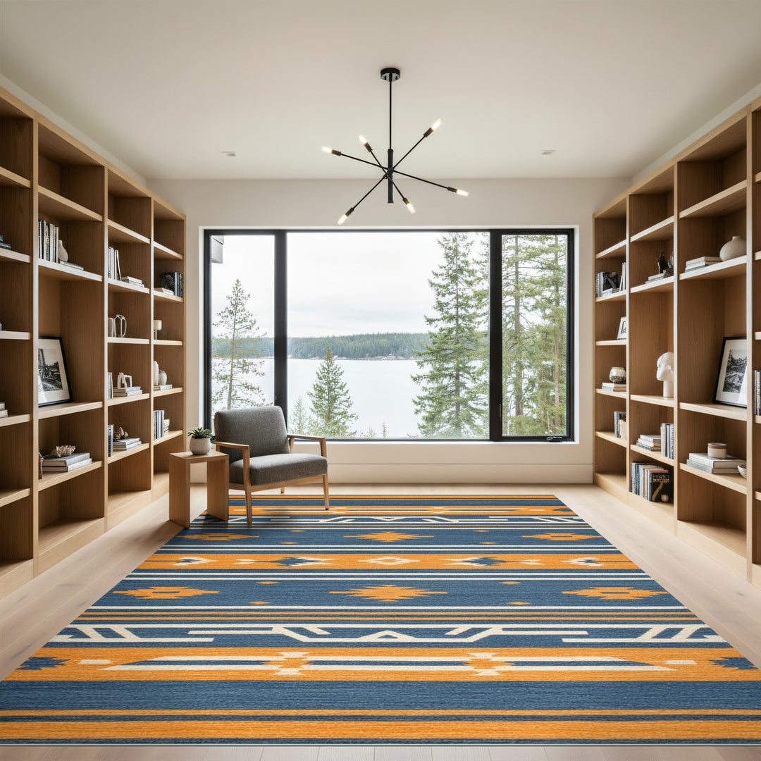 Southwestern Blue Orange Geometric Area Rug