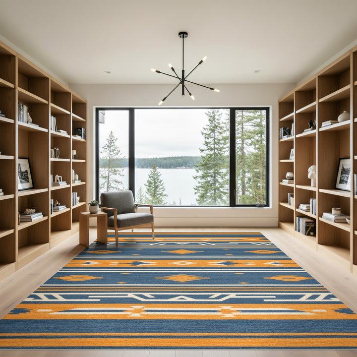 Southwestern Blue Orange Geometric Area Rug
