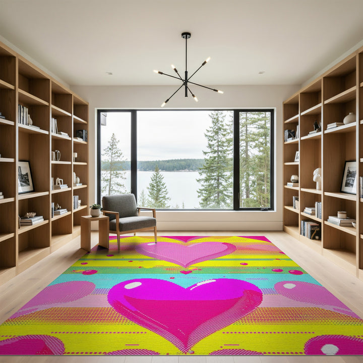 Vibrant Pink Hearts Area Rug