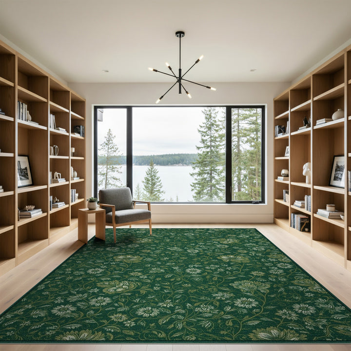 Green Floral Vintage Area Rug