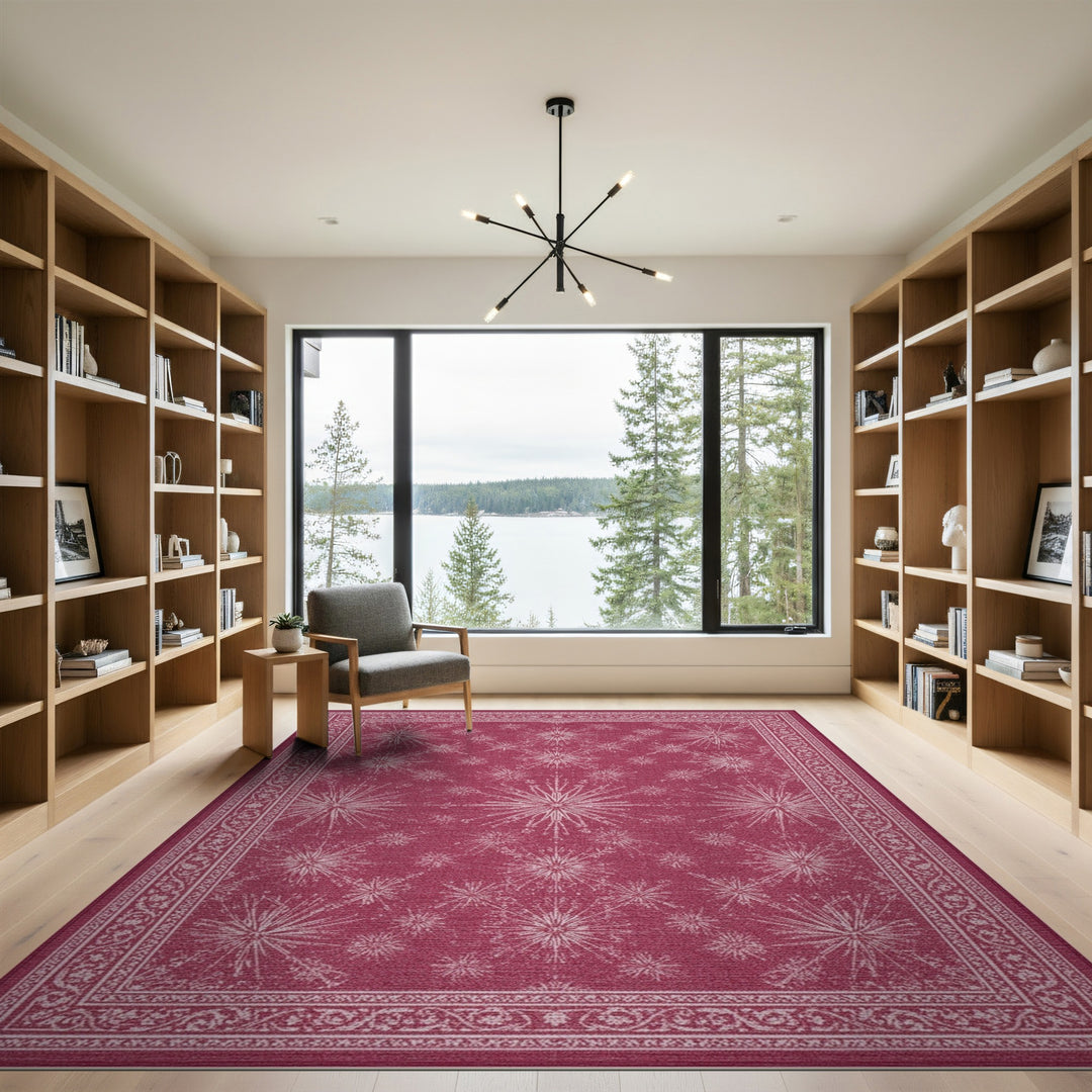 Pink Starburst Area Rug with Ornate Border