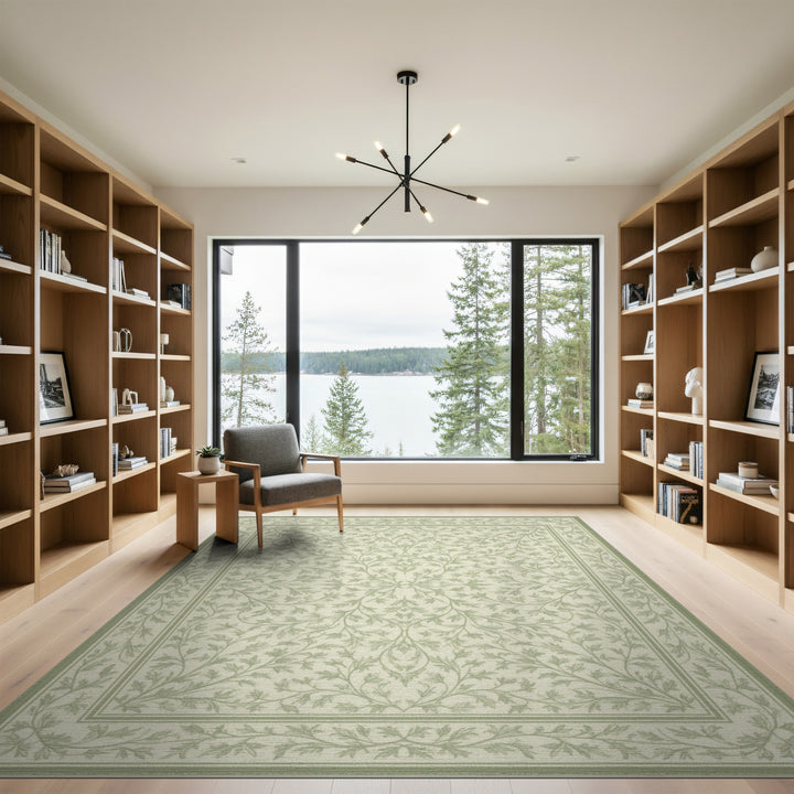 Green Floral Vintage Area Rug