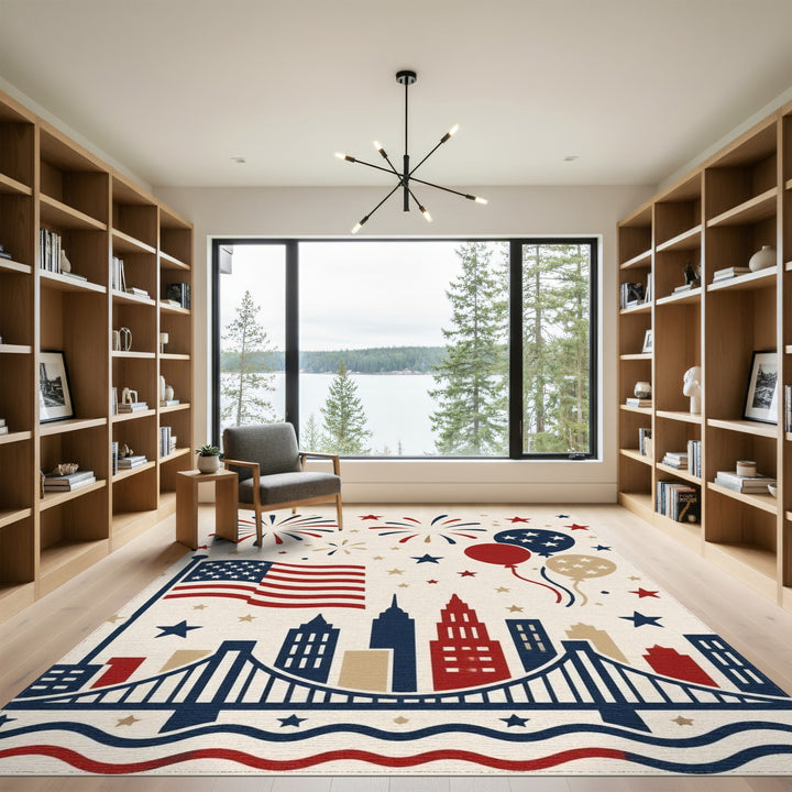 Patriotic Fireworks American Flag Area Rug