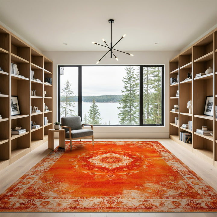 Orange Distressed Vintage Medallion Area Rug