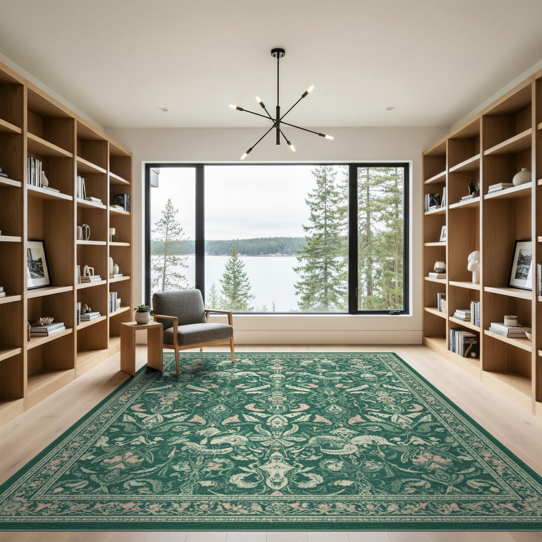 Floral Green Floral Persian Area Rug
