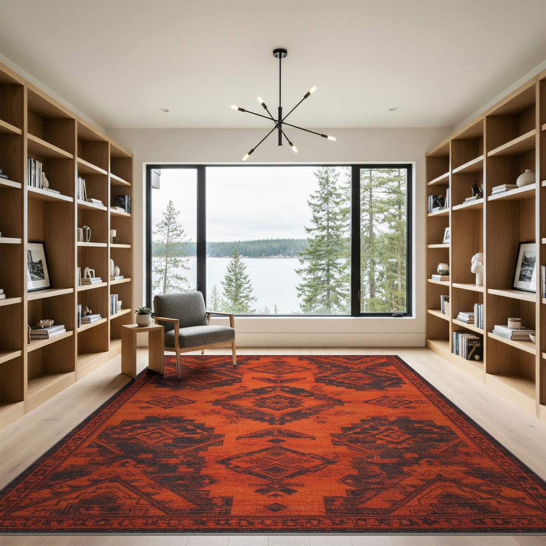 Orange Southwestern Geometric Area Rug