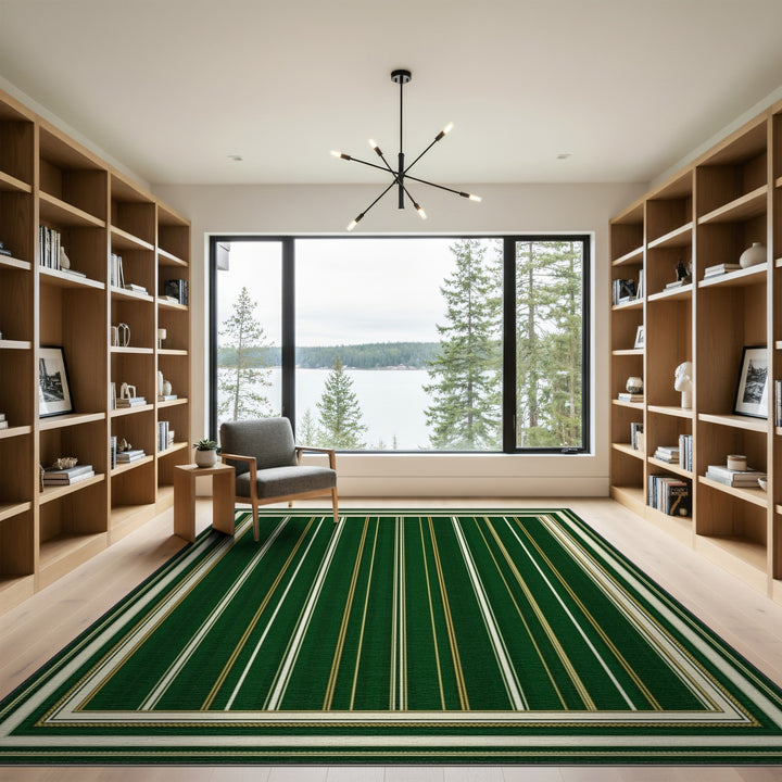 Green Gold Striped Area Rug