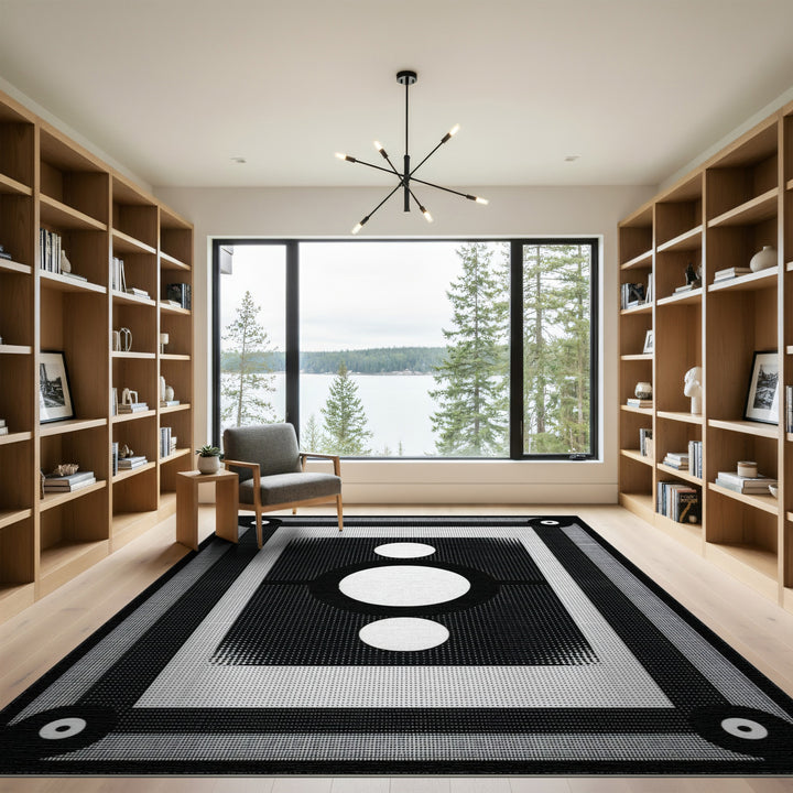 Black White Geometric Circle Area Rug