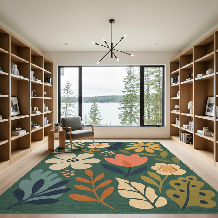 Green Floral Vintage Area Rug