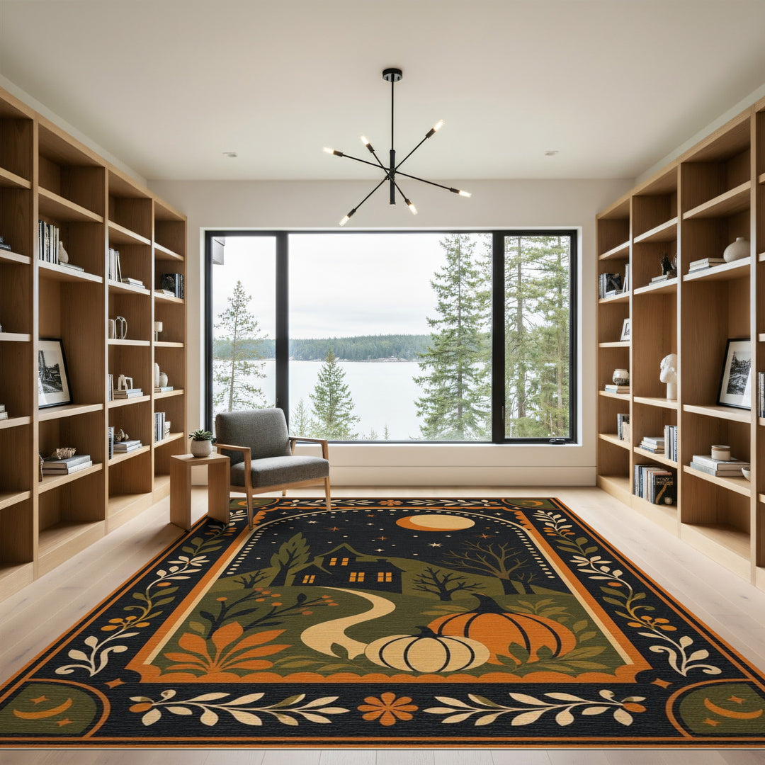 Midnight Pumpkin House Washable Area Rug