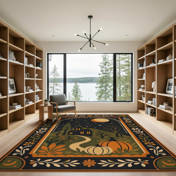 Midnight Pumpkin House Washable Area Rug