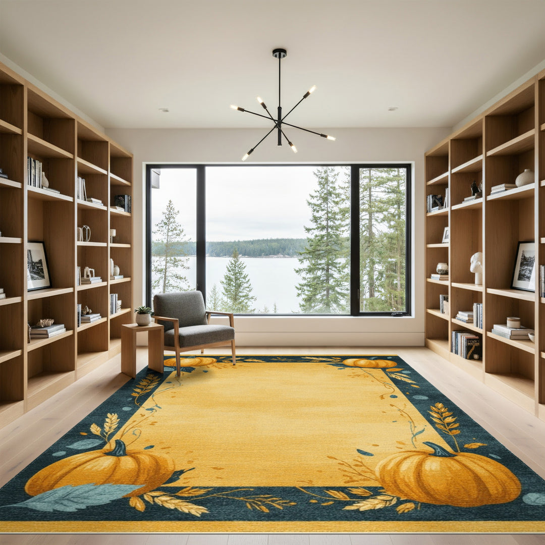 Pumpkin Harvest Yellow Area Rug